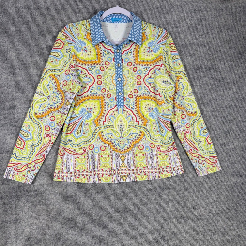 J. McLaughlin for Dillards Size-L Women Paisley Medallion Button Top Multi-Color